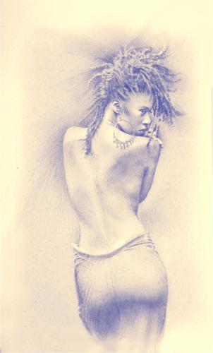 Female Figure w dreads drawing